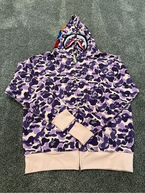 Bape Purple Camo Shark Zip Hoodie XXL Fits like XL! Read Description.